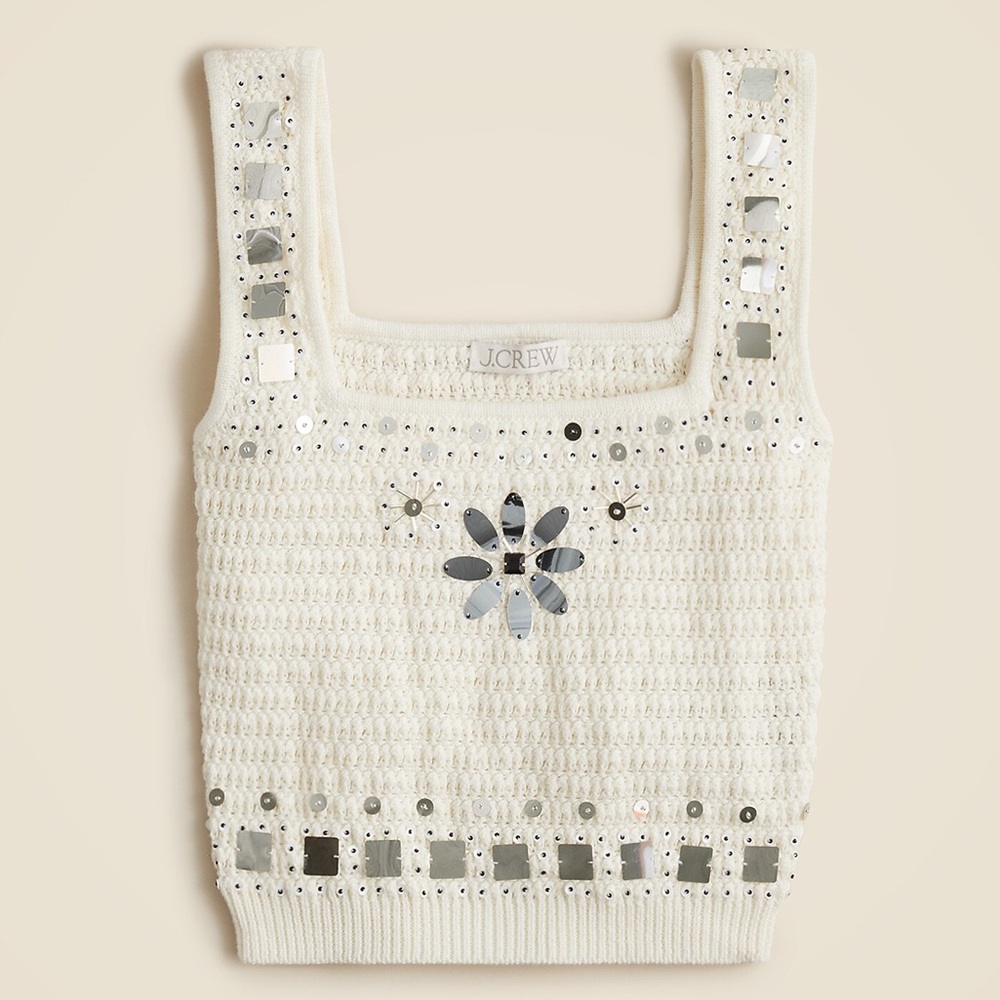 J. Crew WHITE sweater-tank with hand-embellished mirrors NWT XL
